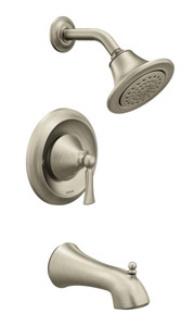 Water-Saving Showerhead and Bath Fixtures From the New Wynford Collection by Moen. 