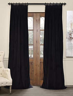 Warm Black Pleated Blackout Velvet Curtain