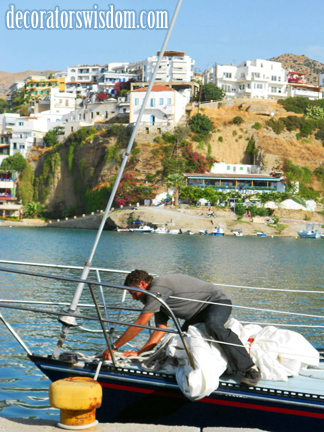 This is the kind of freedom decluttering can give you -- if you let it. Getting rid of almost everything we owned enabled us to set sail for the Mediterranean. Here's us, docking our sailboat in one of the Greek Islands' many small marinas.