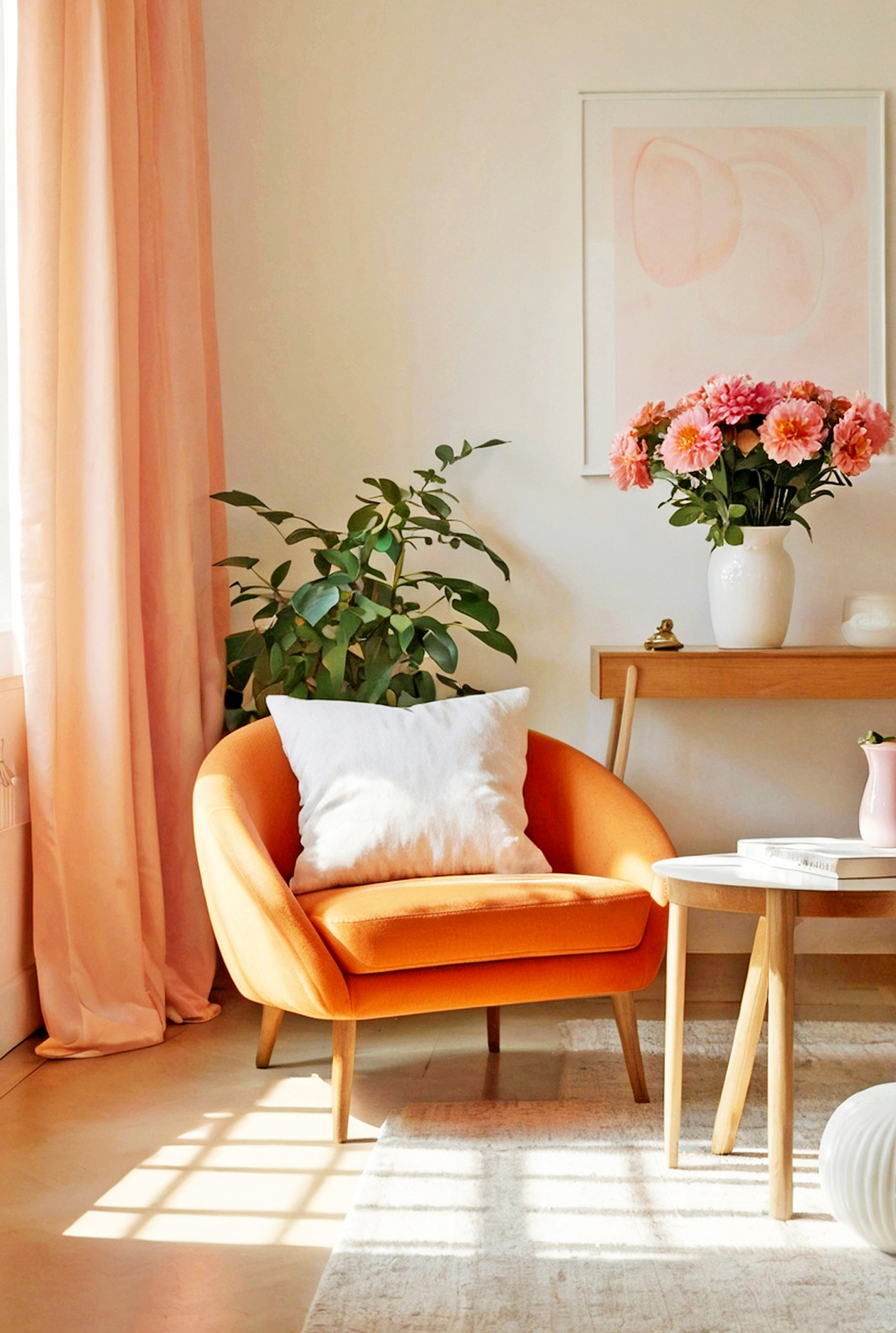 Apricot and Off-White Living Room -- This Color Palette Is On-Trend for 2024